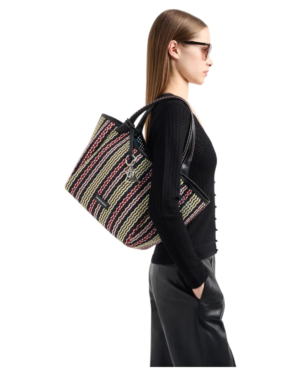 Shopper in Stuoia Intrecciata Multicolor con Pochette-Emporio Armani-Borse a spalla-Vittorio Citro Boutique