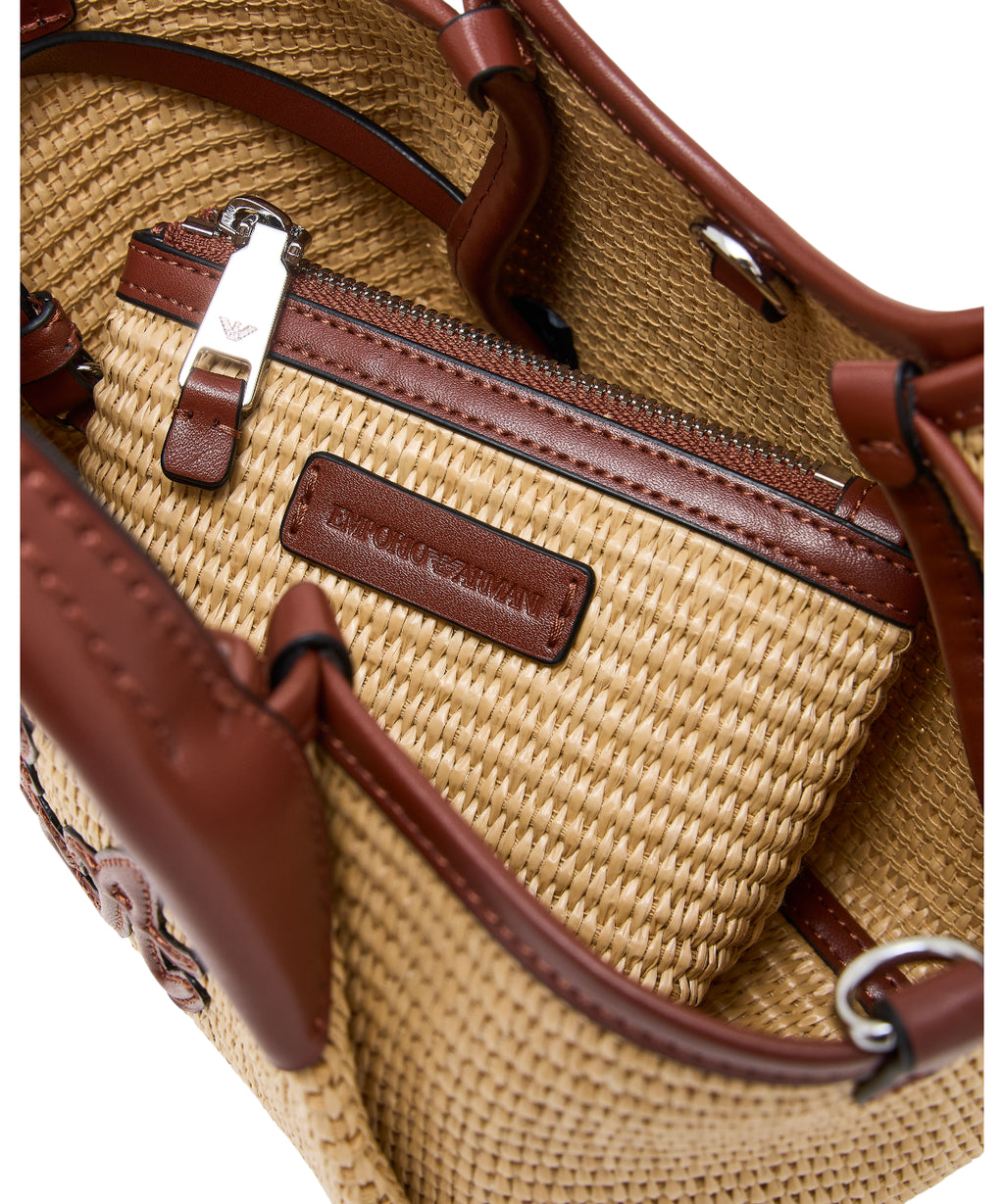 Emporio Armani Mini-Strohtasche aus gewebtem Stoff