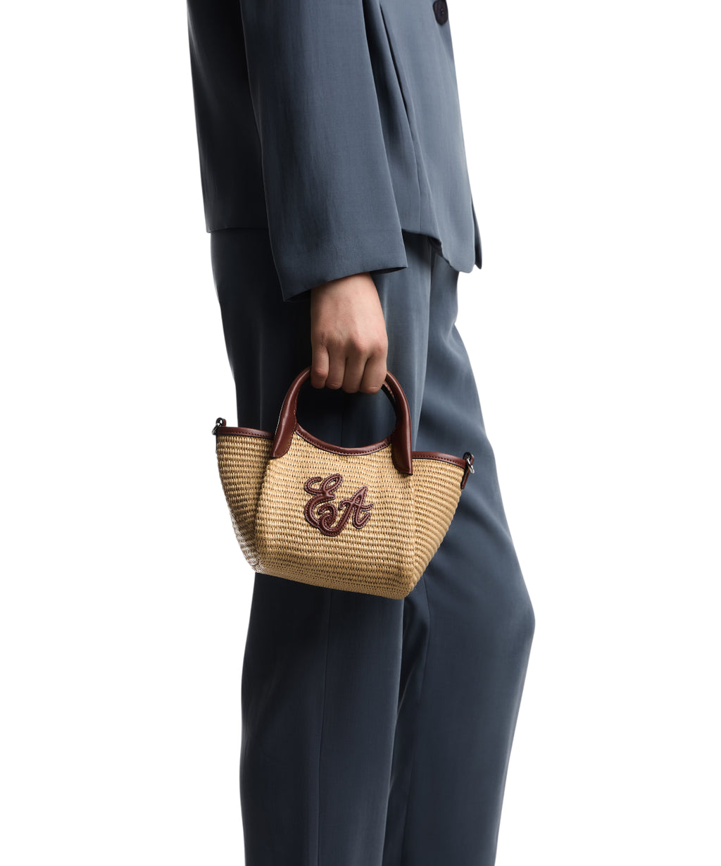 Emporio Armani Mini-Strohtasche aus gewebtem Stoff