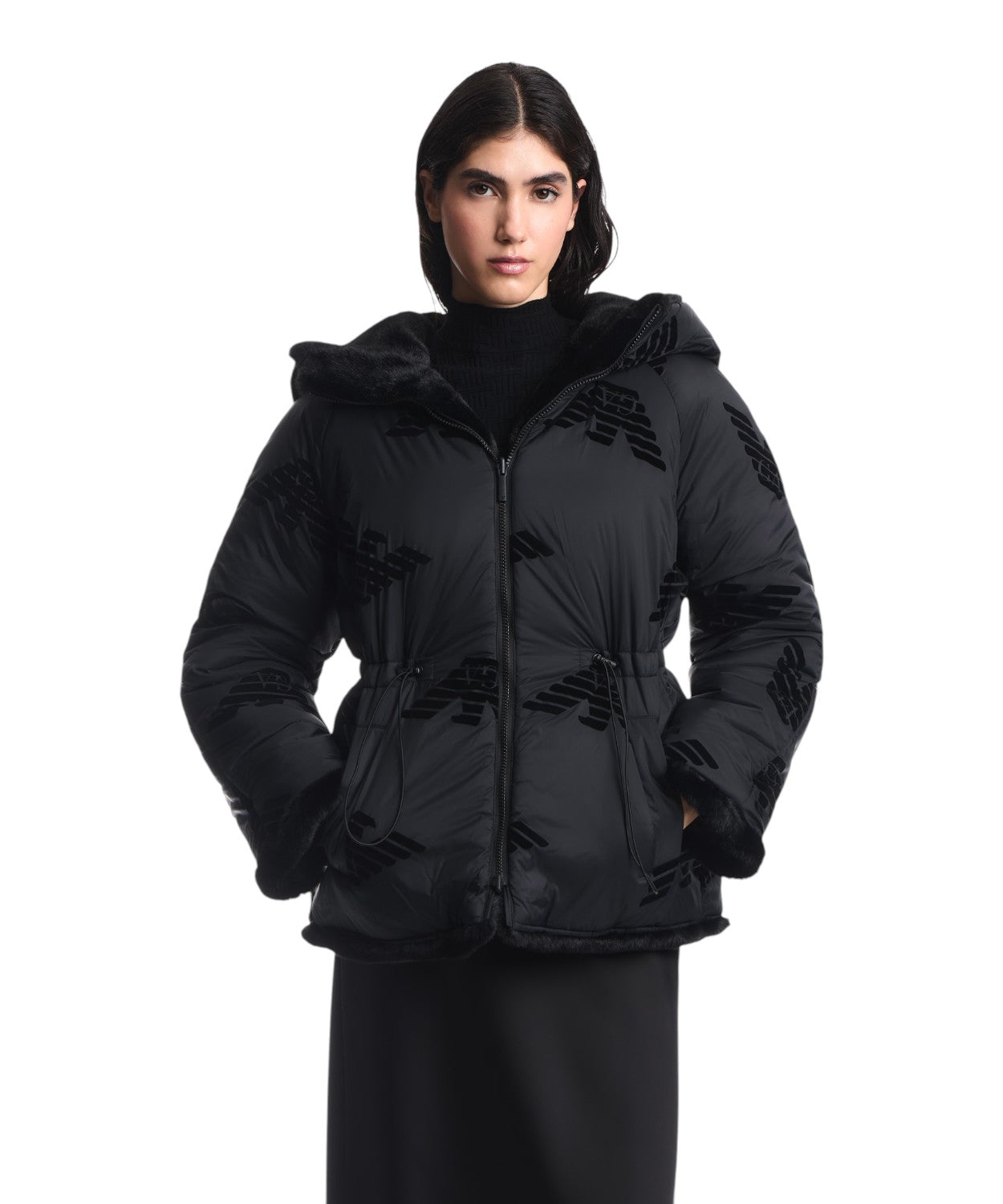 Cappotto Caban Donna in Eco Pelliccia con Cappuccio