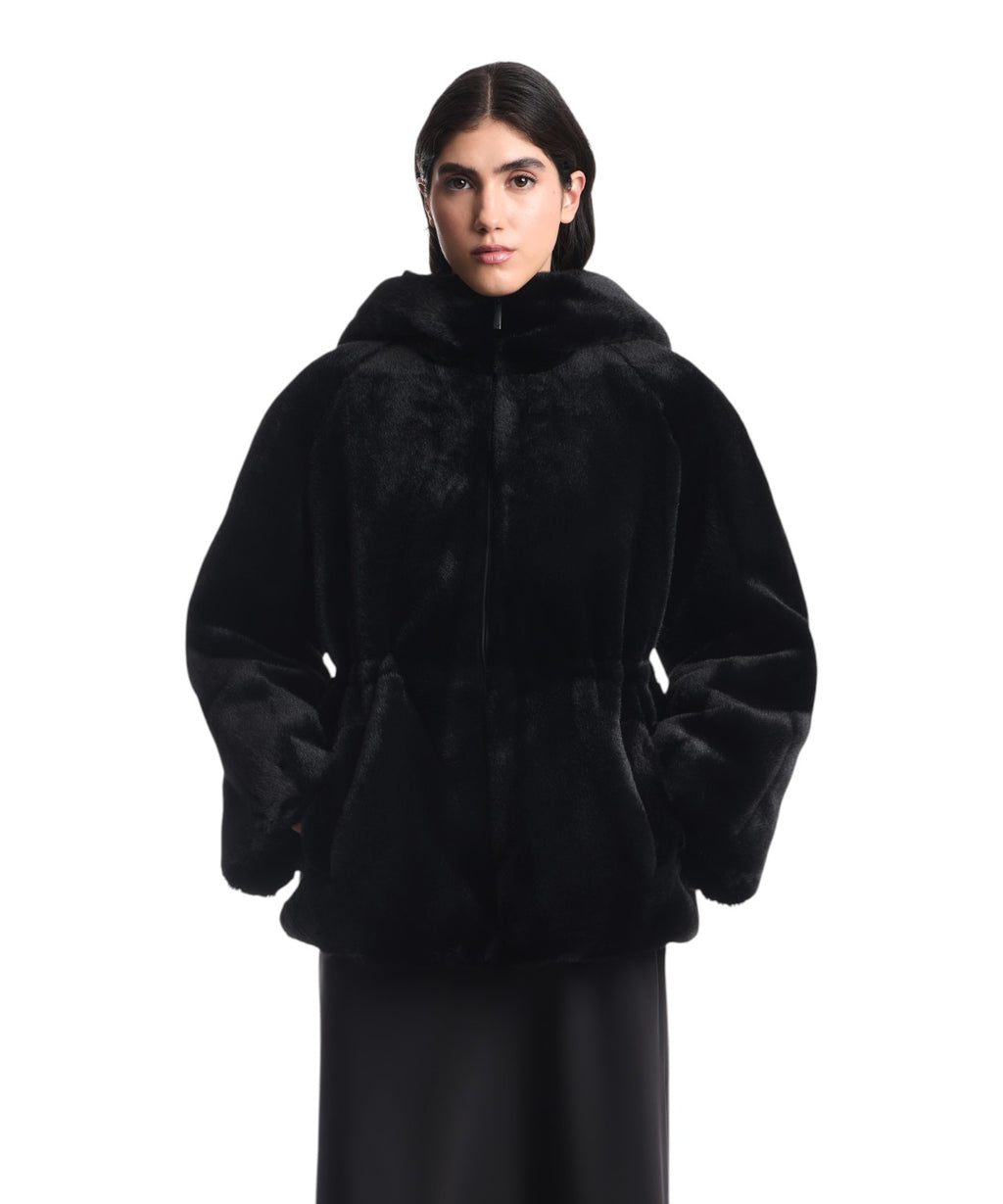 Cappotto Caban Donna in Eco Pelliccia con Cappuccio