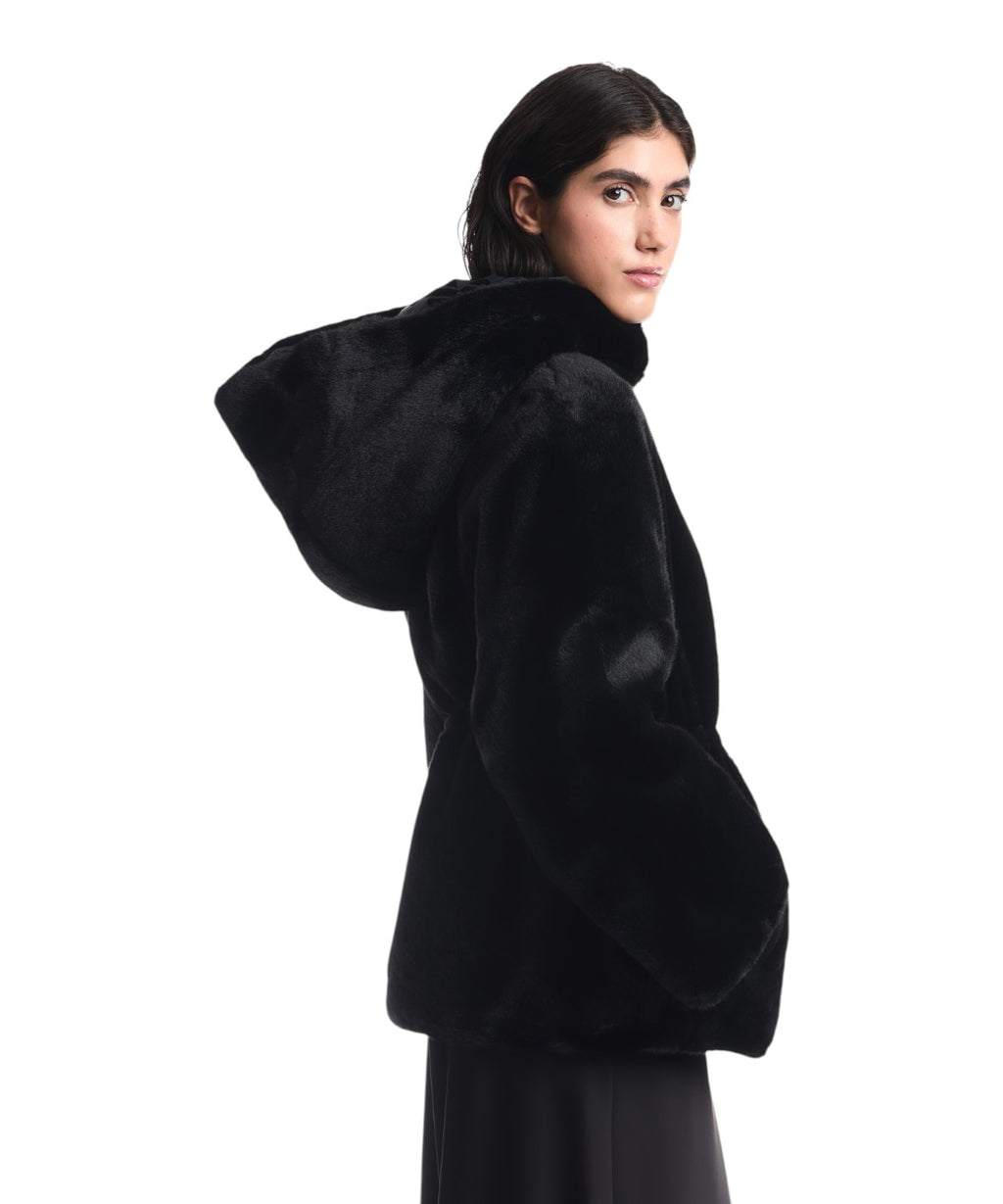 Cappotto Caban Donna in Eco Pelliccia con Cappuccio