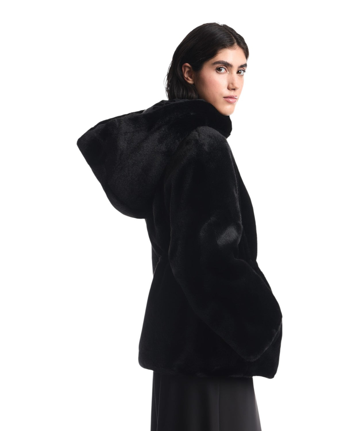 Cappotto Caban Donna in Eco Pelliccia con Cappuccio