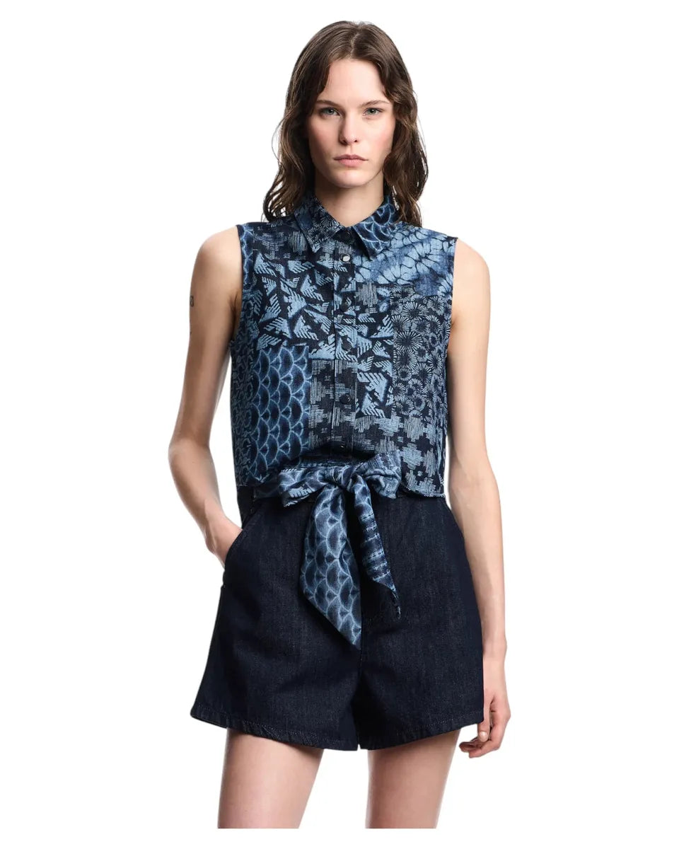 Shorts in Denim a Vita Alta con Fusciacca Stampata J77-Emporio Armani-Shorts-Vittorio Citro Boutique