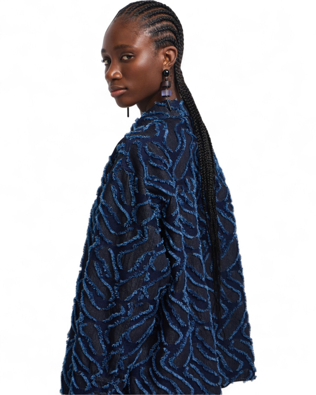 Giacca in denim jacquard con motivo sfrangiato a rilievo-Emporio Armani-Giacche-Vittorio Citro Boutique