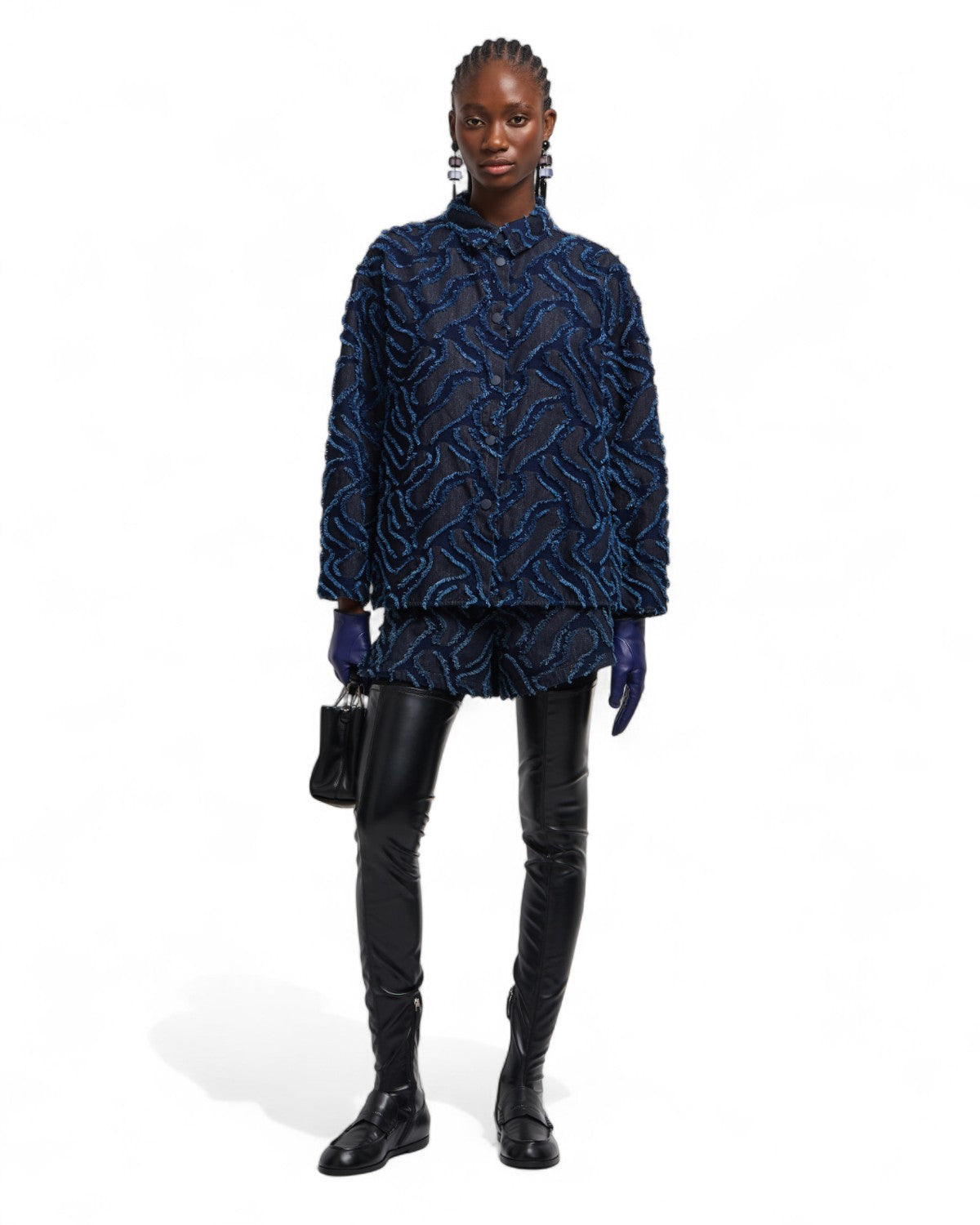 Giacca in denim jacquard con motivo sfrangiato a rilievo-Emporio Armani-Giacche-Vittorio Citro Boutique