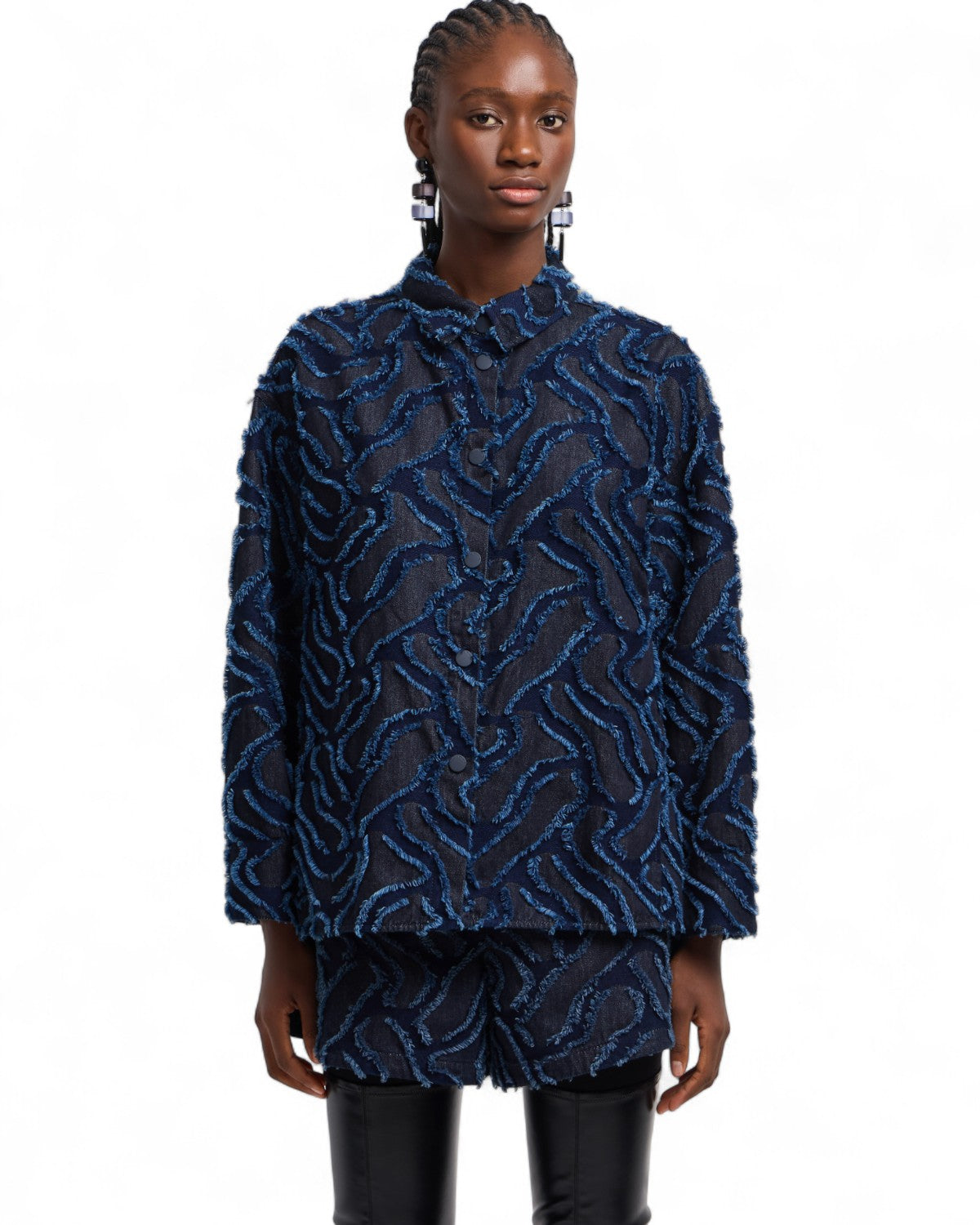 Giacca in denim jacquard con motivo sfrangiato a rilievo-Emporio Armani-Giacche-Vittorio Citro Boutique