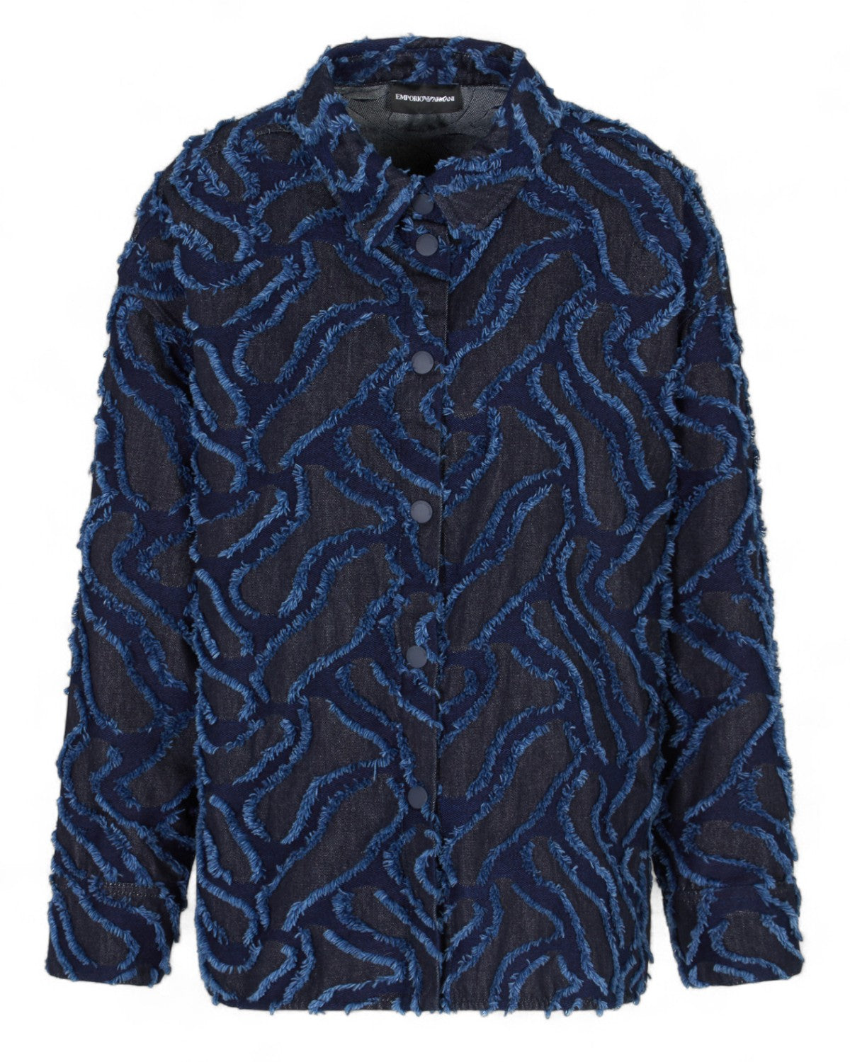 Giacca in denim jacquard con motivo sfrangiato a rilievo-Emporio Armani-Giacche-Vittorio Citro Boutique