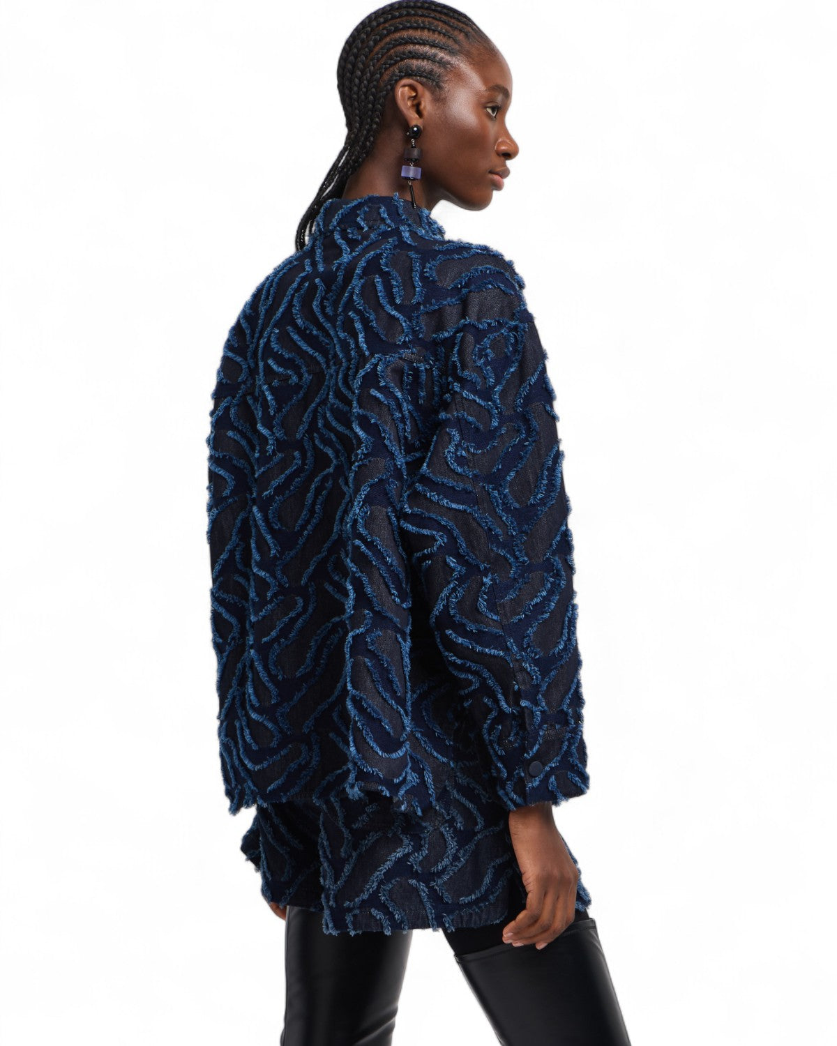 Giacca in denim jacquard con motivo sfrangiato a rilievo-Emporio Armani-Giacche-Vittorio Citro Boutique