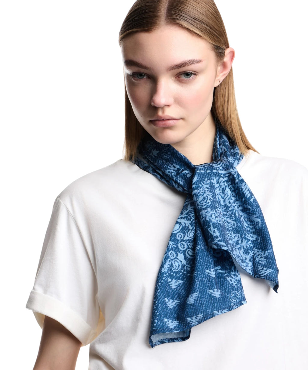 T-Shirt Donna Cotone Pima con Collo Foulard Paisley