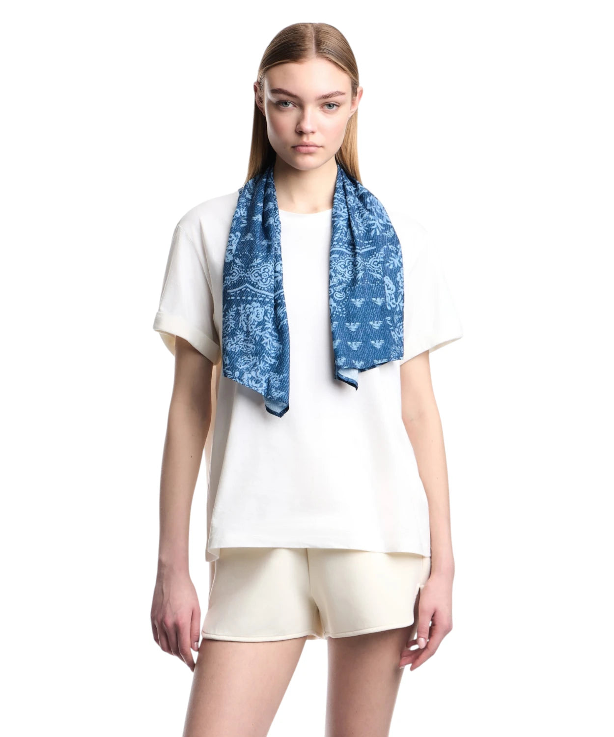 T-Shirt Donna Cotone Pima con Collo Foulard Paisley