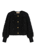 Cardigan Donna con Spalline Imbottite e Filato Similpelo