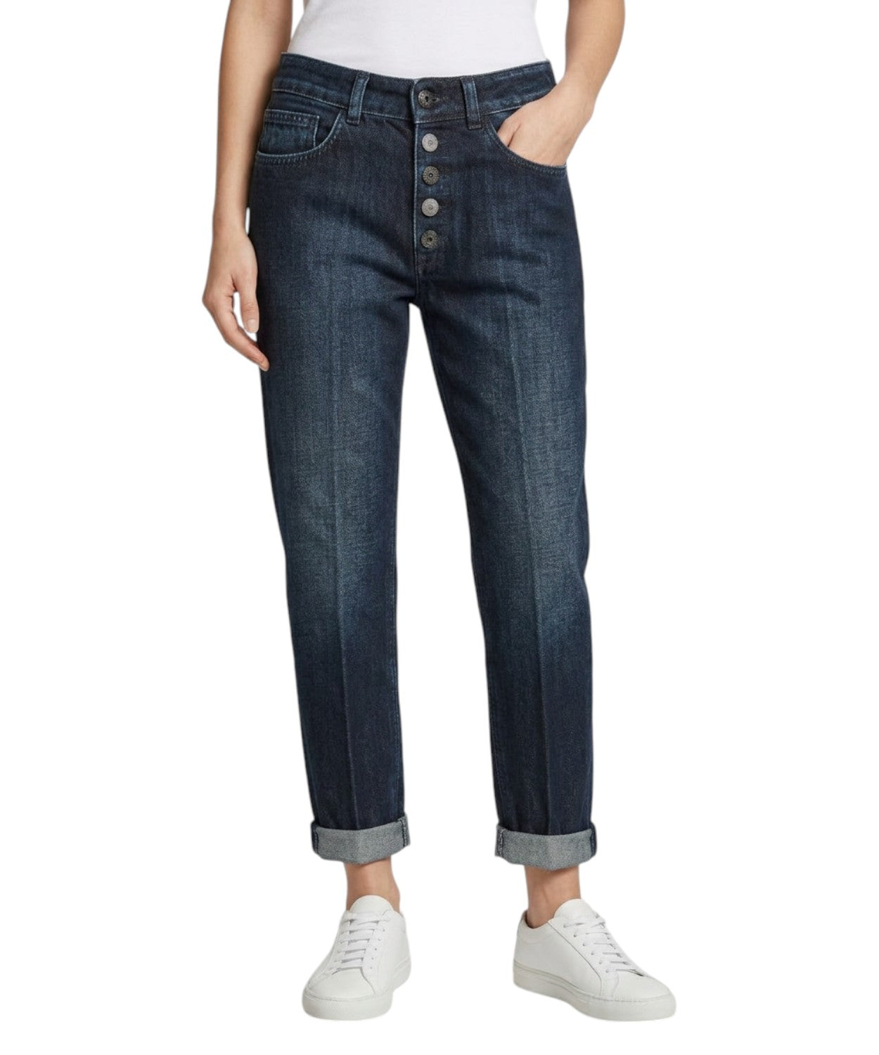 Dondup Koons Jeans Loose Fit Denim con Bottoniera Gioiello