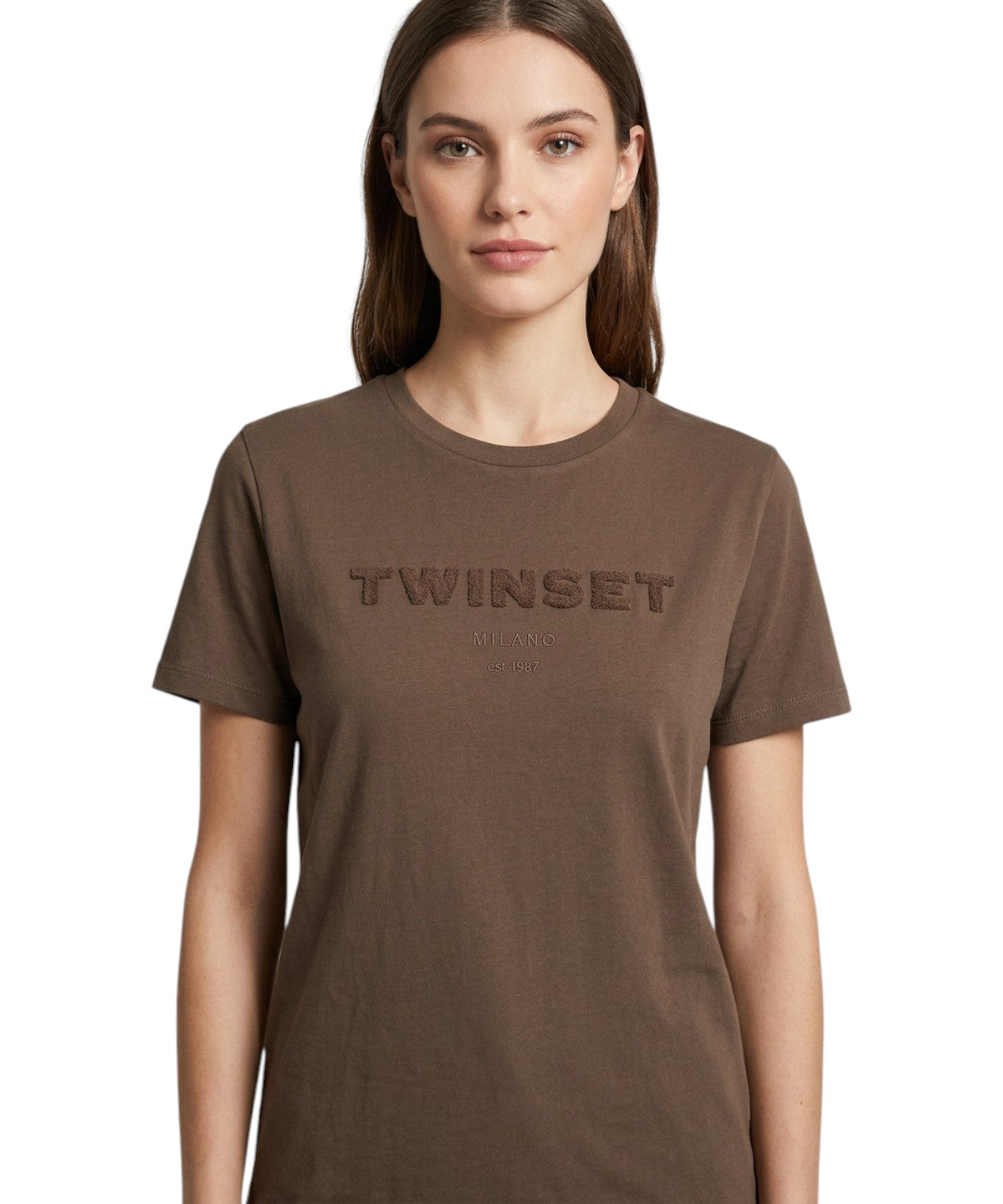 T-Shirt Donna in Cotone con Logo in Rilievo Twinset