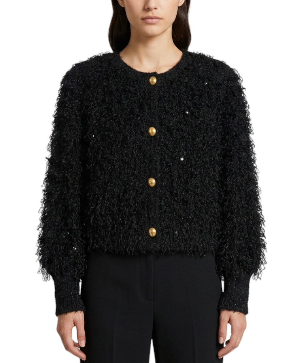 Cardigan Donna con Spalline Imbottite e Filato Similpelo