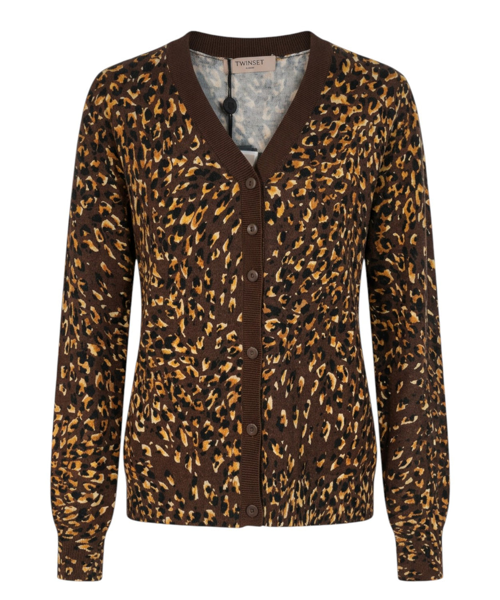 Cardigan Twinset Animalier in Viscosa e Poliammide