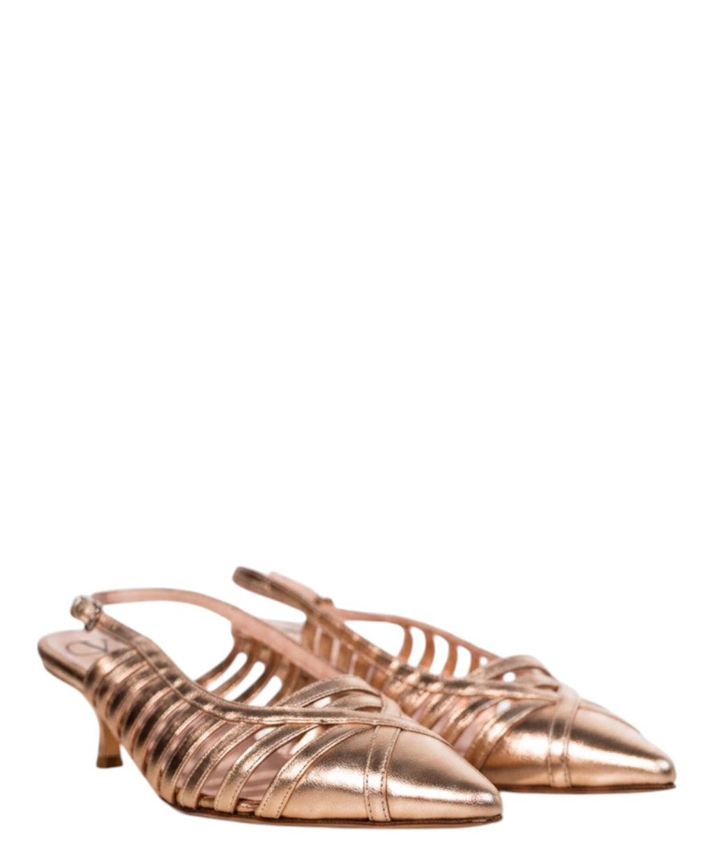 Slingback damskie eleganckie ze skóry laminowanej z plecionką