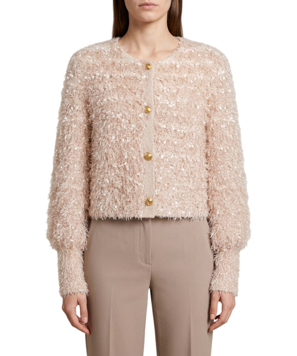 Cardigan Donna Spalline Imbottite e Filato Similpelo