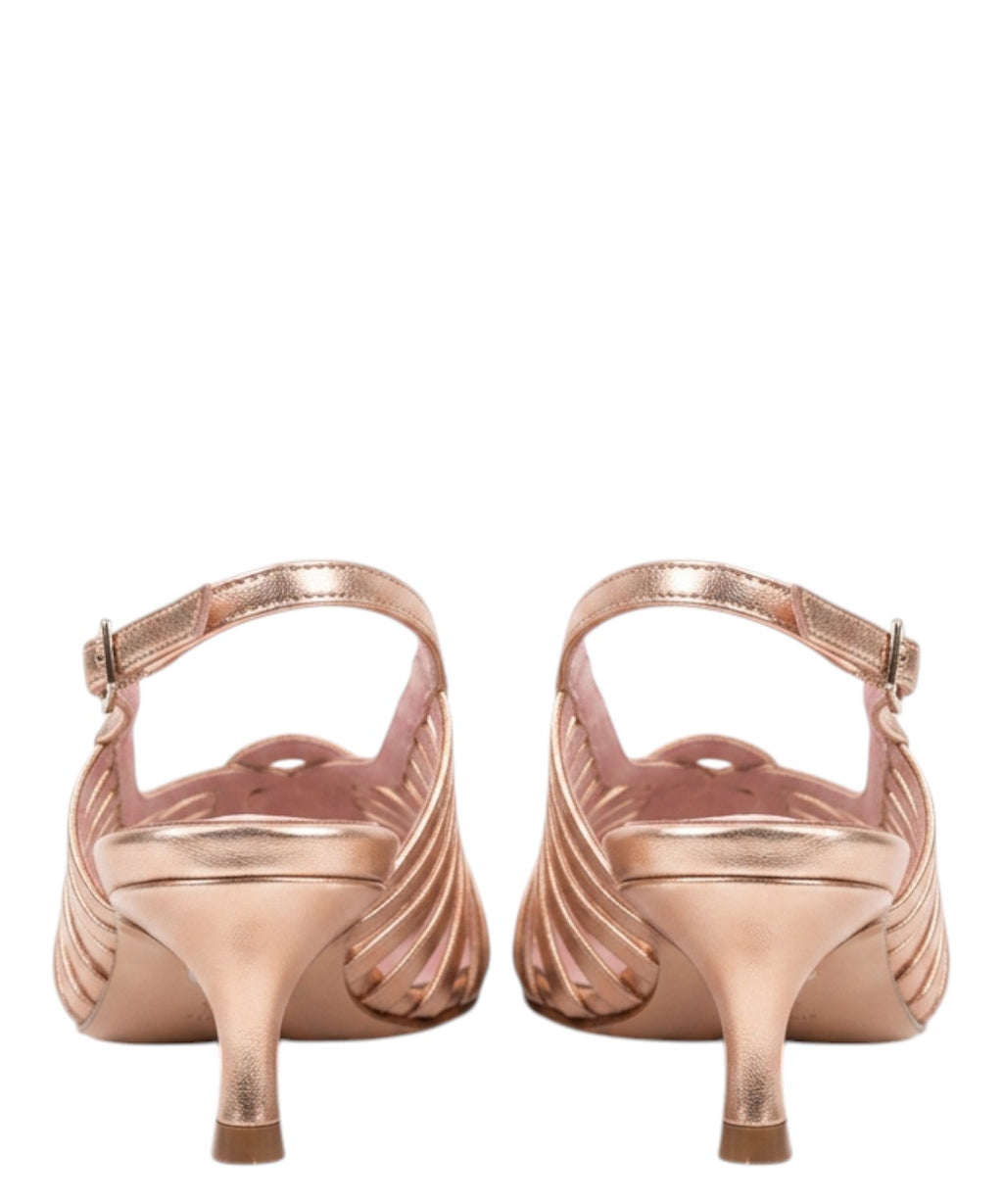 Slingback damskie eleganckie ze skóry laminowanej z plecionką