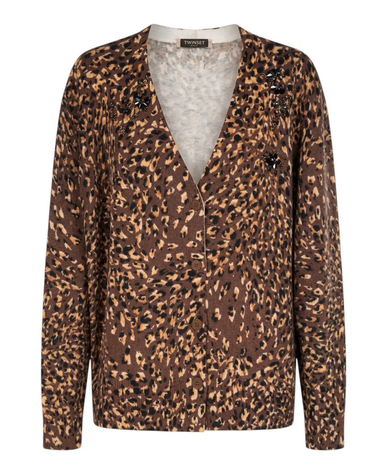 Cardigan Twinset con Applicazioni e Stampa Animalier