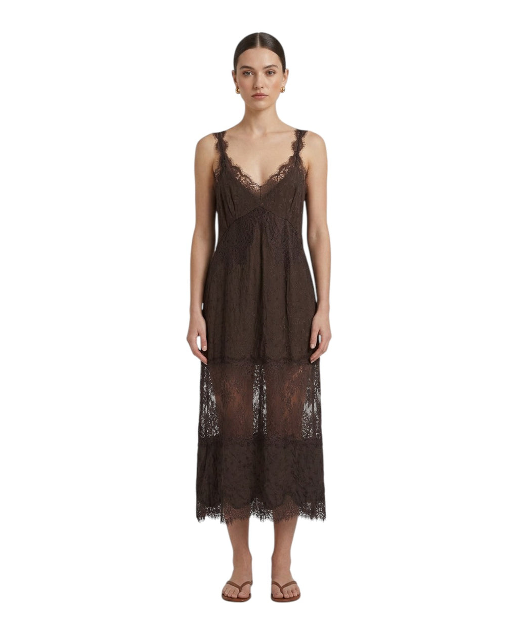 Vestido Pinko Aster en Crêpe Jacquard con Encaje