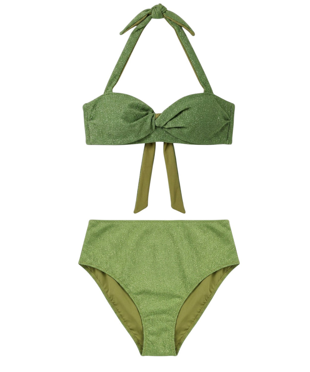 Bikini Lurex Donna con Top a Nodo e Vita Alta