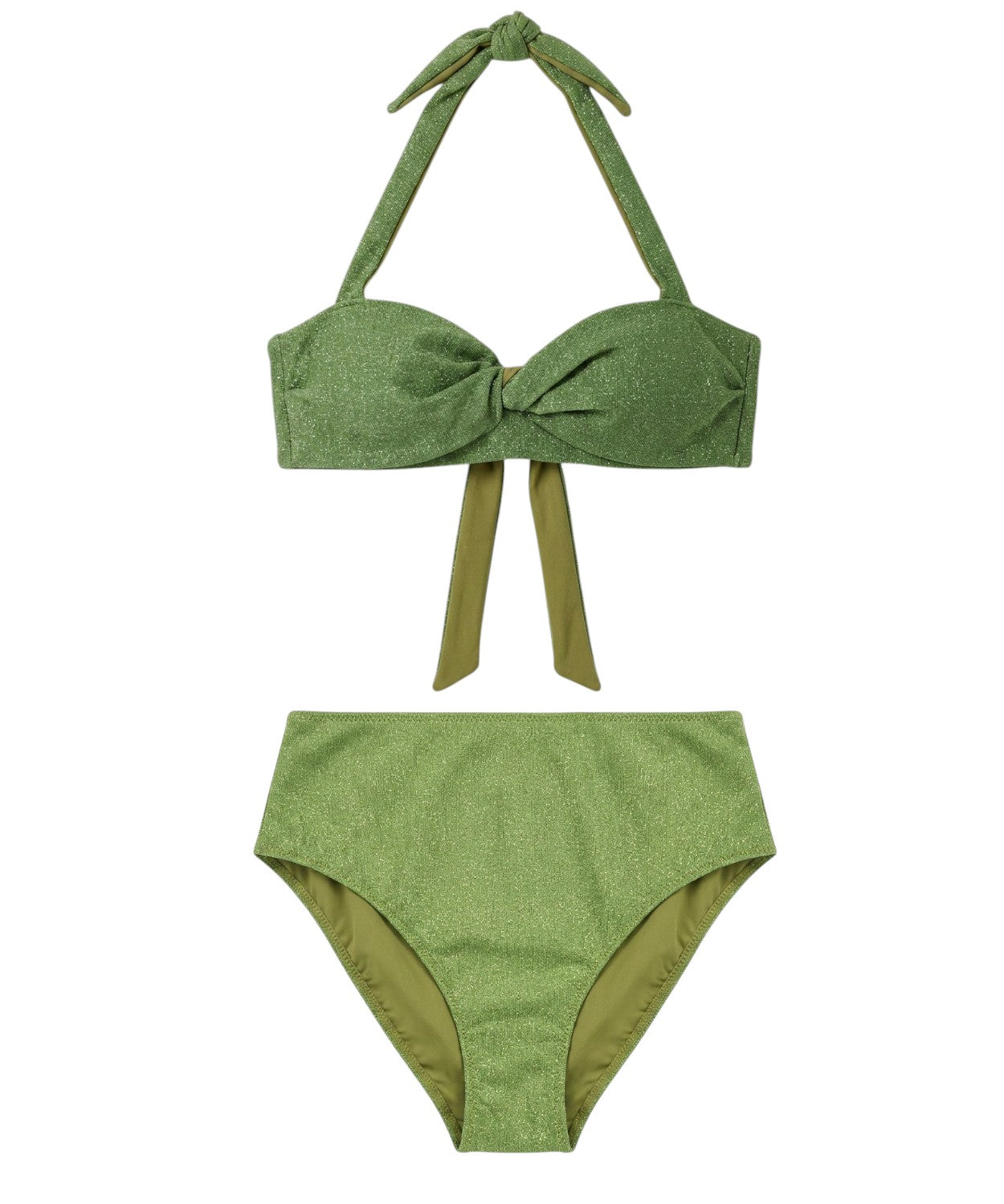 Bikini Lurex Donna con Top a Nodo e Vita Alta