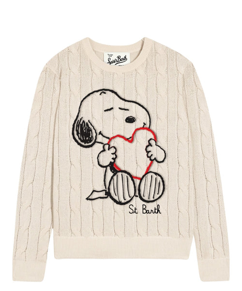 Jersey New Queen de lana trenzada con bordado de Snoopy