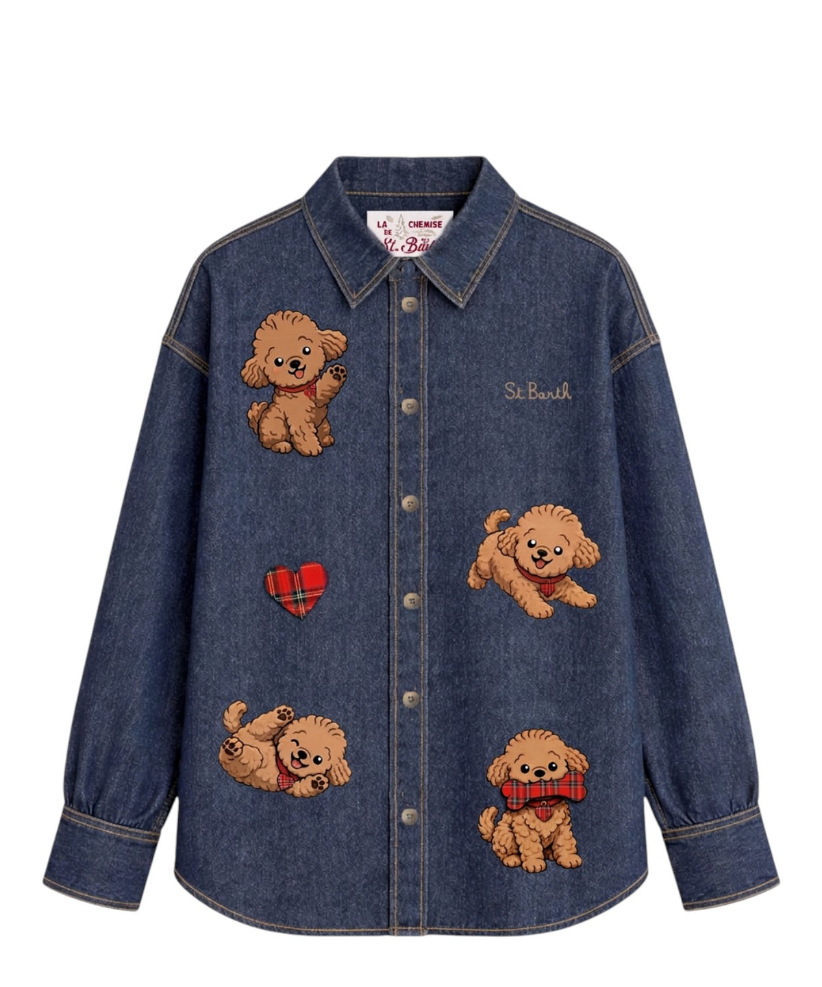 Camisa de mujer Gigy de denim con bordado Poodle