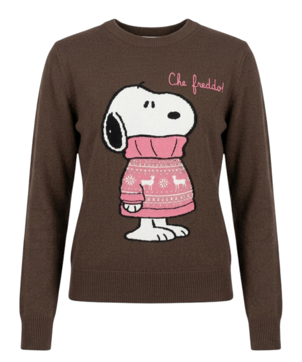 Jersey de cuello redondo New Queen con jacquard de Snoopy