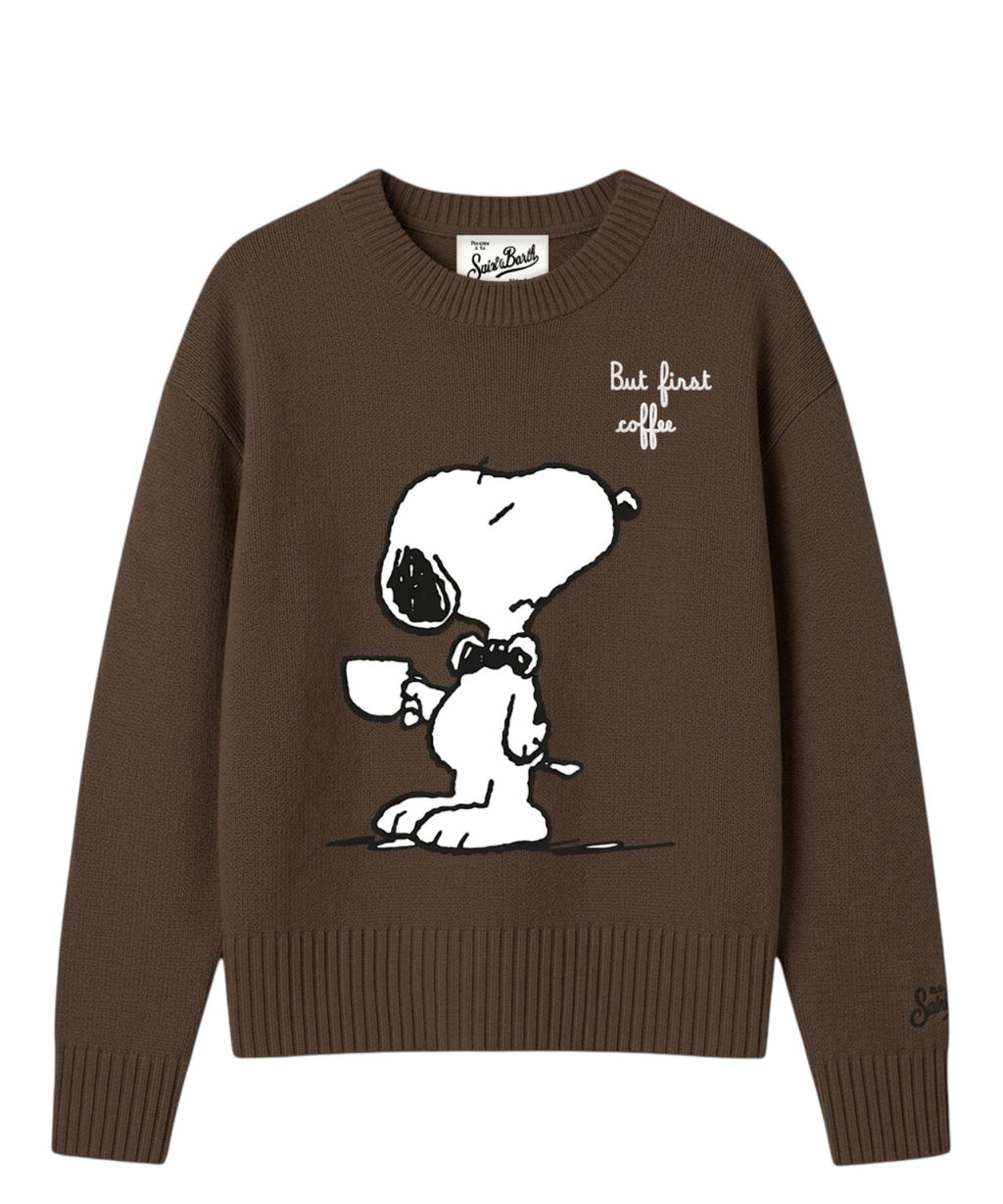 Tessa Cashmere-Blend Crew-Neck Sweater with Snoopy Rhinestones