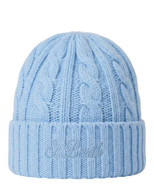 Cappello in lana a trecce con logo St. Barth