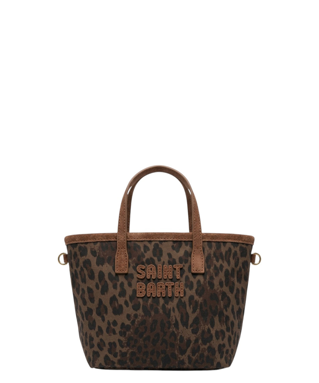 City Mini-tas van gewaxt katoen met luipaardprint