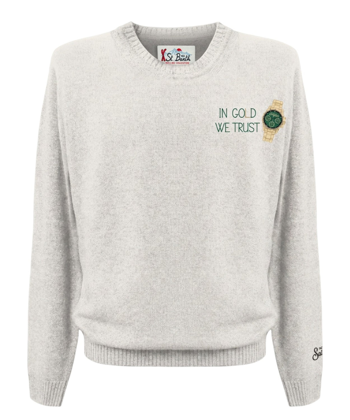 Heron Light Pullover mit der Stickerei „Sommelier…“.