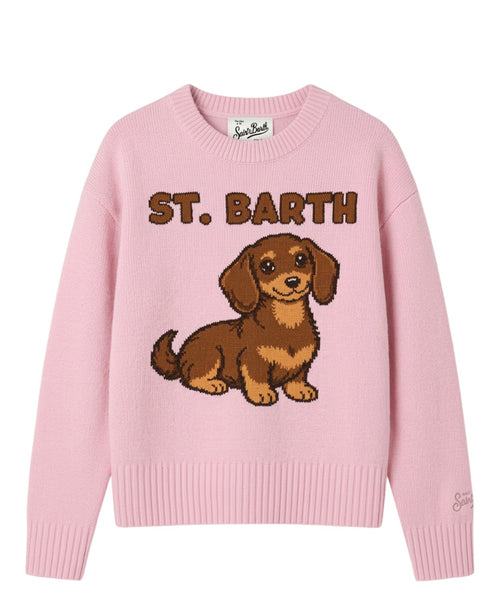 Tessa-rundhalsbluse i kashmirblanding med logo og bulldog