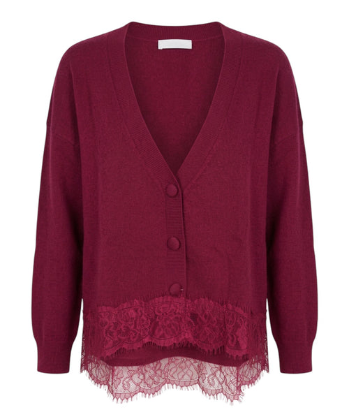 Cardigan Donna Cashmere Scollo a V Dotty con Pizzo