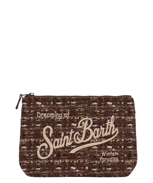 Aline tweed pouch with embroidered logo
