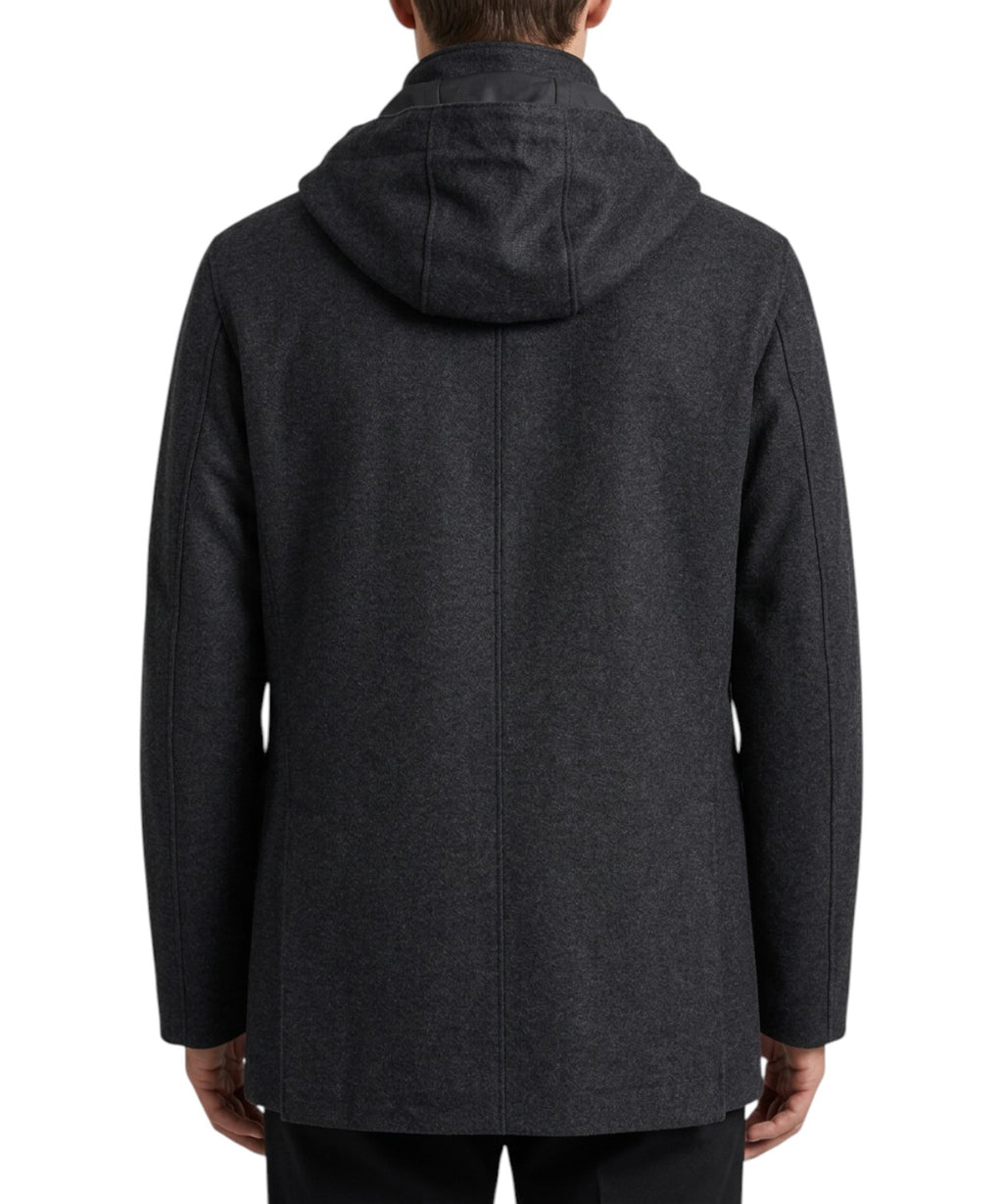 Giacca Uomo Castellino Monopetto in Lana con Zip e Cappuccio