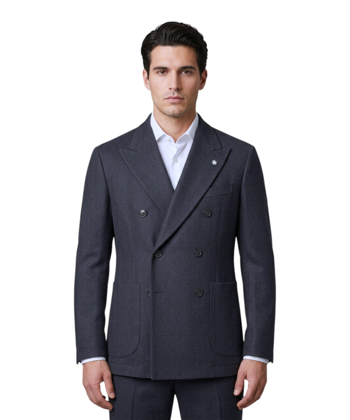 Double-Breasted Herringbone Wool and Cashmere Jacket
