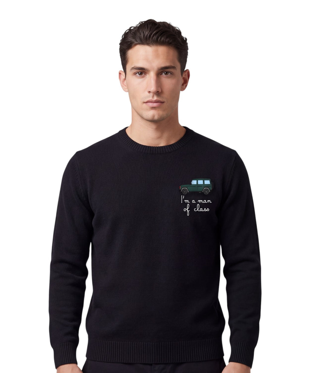 Heron Light Pullover mit der Stickerei „Sommelier…“.