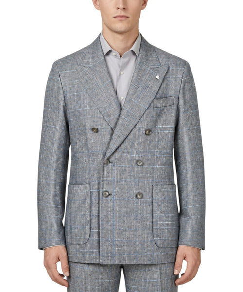 NUVOLA Men's Double-Breasted Check Bouclé Wool-Blend Jacket