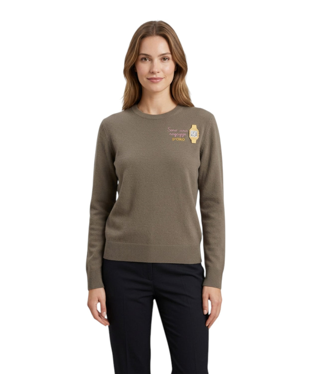 Maglione New Queen in Misto Cashmere con Ricamo Watch