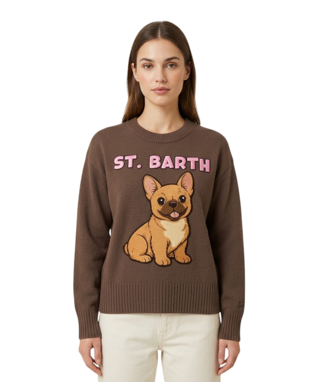 Maglia Girocollo Tessa in Misto Cashmere con Logo e Bulldog