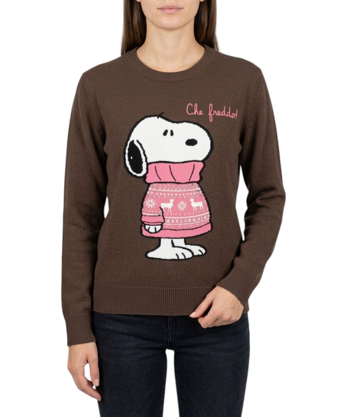 Jersey de cuello redondo New Queen con jacquard de Snoopy