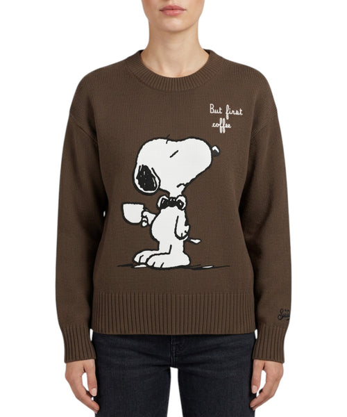 Tessa Cashmere-Blend Crew-Neck Sweater with Snoopy Rhinestones