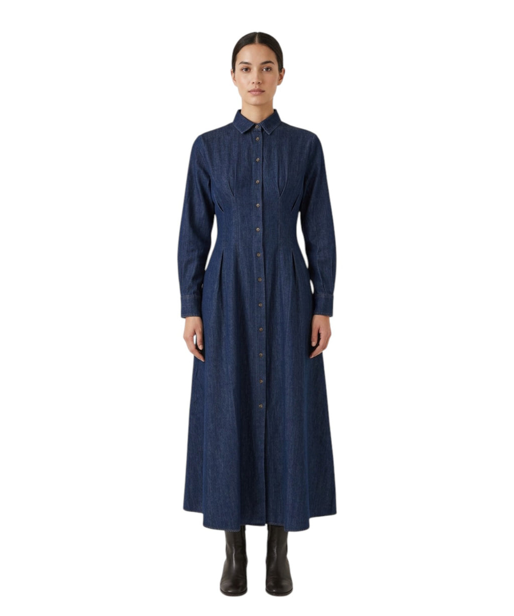Abito Midi Alys in Denim con Ricamo Logo