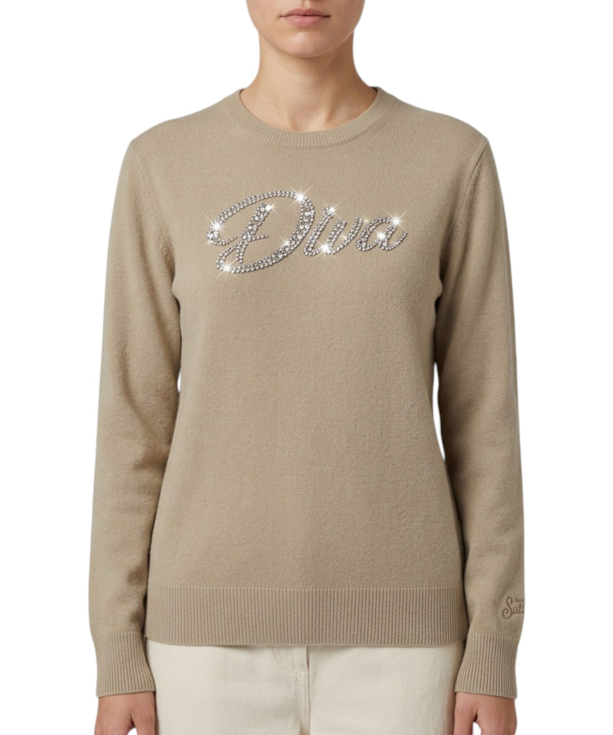 Maglia Effetto Alpaca New Queen con Scritta DIVA Strass