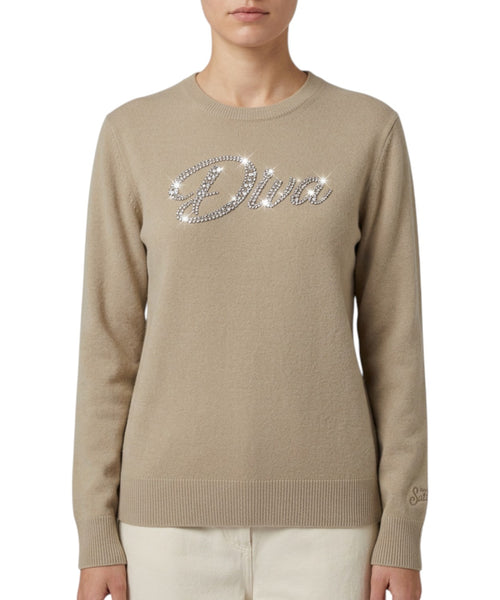 Maglia Effetto Alpaca New Queen con Scritta DIVA Strass