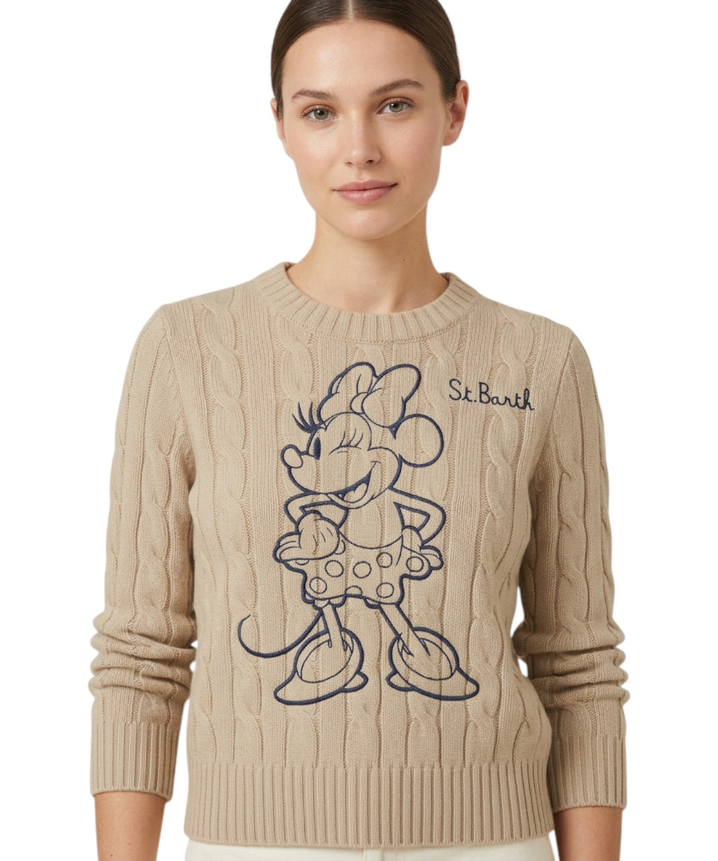 Пуловер New Queen от плетена вълна с бродерия Minnie