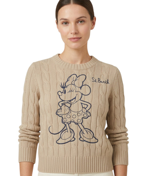 Пуловер New Queen от плетена вълна с бродерия Minnie
